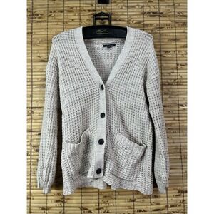 American Eagle Cardigan Women Small Beige Waffle Knit Button Front Pockets Boho